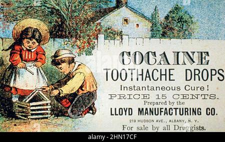 LA PUBLICITÉ AMÉRICAINE de TOOTH de TOOTH de la COCAÏNE chute environ 1890 Banque D'Images