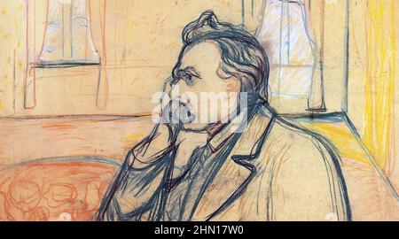 FRIEDRICH NIETZSCHE (1844-1900) philosophe allemand dessiné par Edvard Munch en 1906 Banque D'Images