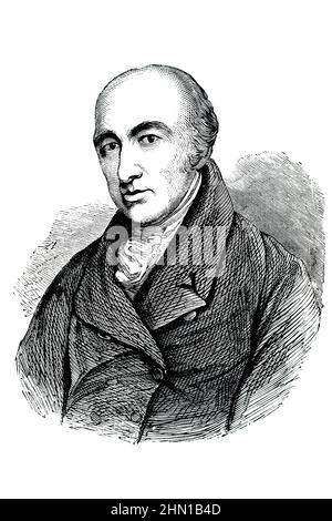 Science Histoire, portrait du chimiste et physicien anglais Dr William Hyde Wollaston, célèbre pour sa découverte des éléments chimiques palladium et rhodi Banque D'Images