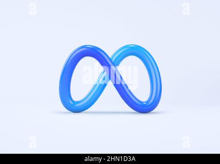 Valence, Espagne - février 2022 : icône du logo Meta isolé en 3D rendu. Meta, rebrand of Facebook, est une société de médias sociaux dédiée au métav social Banque D'Images