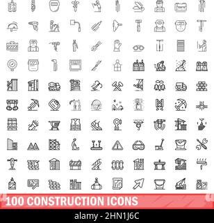 ensemble de 100 icônes de construction. Illustration de 100 icônes de construction ensemble de vecteurs isolé sur fond blanc Illustration de Vecteur