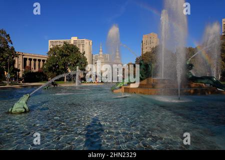 The Swann Memorial Fountain aka Fountain of the Three Rivers in Logan Square.Philadelphia.Pennsylvania.USA Stock Photo