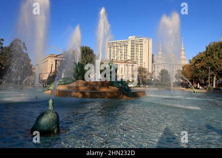 The Swann Memorial Fountain aka Fountain of the Three Rivers in Logan Square.Philadelphia.Pennsylvania.USA Stock Photo