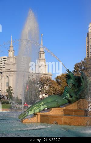 The Swann Memorial Fountain aka Fountain of the Three Rivers in Logan Square.Philadelphia.Pennsylvania.USA Stock Photo