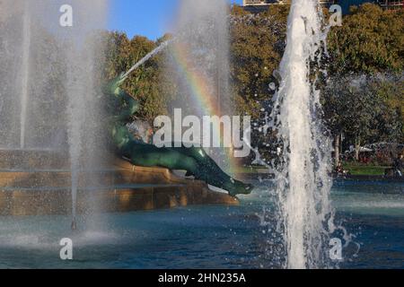 The Swann Memorial Fountain aka Fountain of the Three Rivers in Logan Square.Philadelphia.Pennsylvania.USA Stock Photo