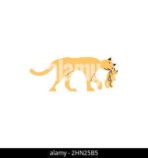 Silhouette de gingembre de chat de mère porte un chaton de bébé Illustration de Vecteur