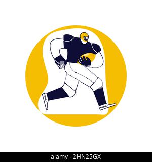 Modèle rond avec joueur de rugby à courir avec le ballon Illustration de Vecteur