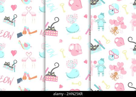 Ensemble de motifs sans couture avec animaux mignons Illustration de Vecteur