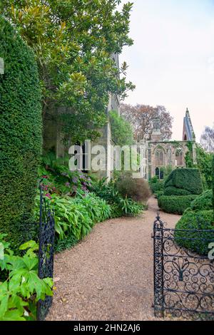 Les ruines romantiques de Nymans, détruites par le feu en 1947, et maintenant entourées de plantations luxuriantes et exotiques : West Sussex, Royaume-Uni Banque D'Images