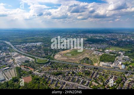 Photographie aérienne de l'ancien circuit de course d'attelages dans le district de Hillerheide, projet ISEK Living by the Water, développement du district de Hillerheide c Banque D'Images
