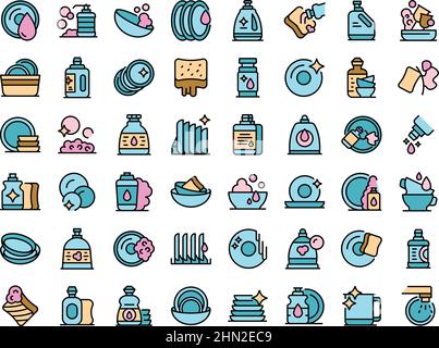 Les icônes des détergents pour vaisselle définissent un vecteur.Bol à vaisselle.Détergent céramique Illustration de Vecteur