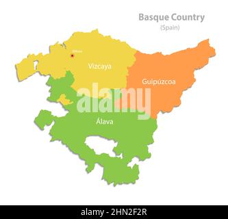 Carte pays basque, division administrative, régions individuelles avec noms, carte couleur isolée sur fond blanc vecteur Illustration de Vecteur