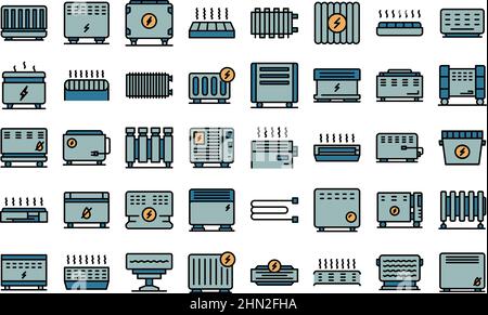 Les icônes de convector définissent le vecteur de contour.Barres de radiateur.Climat central Illustration de Vecteur