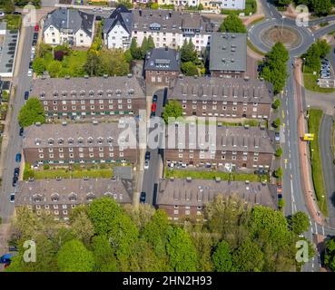 Photographie aérienne, logement à den Bieerhöfen, Velbert, région de la Ruhr, Rhénanie-du-Nord-Westphalie, Allemagne, DE, Europe, impôt foncier, immobilier, rond Banque D'Images