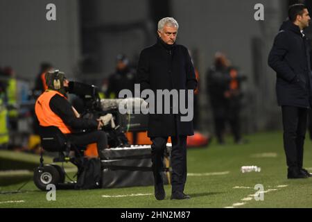 Jose Mourinho entraîneur (Roma) Lors du match italien 'erie A' entre Sassuolo 2-2 Roma au stade Mapei le 13 février 2022 à Reggio Emilia, Italie. (Photo de Maurizio Borsari/AFLO) Banque D'Images