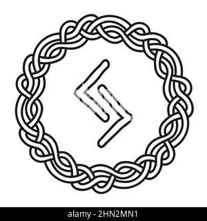 Rune Jera dans un cercle - un ancien symbole ou signe scandinave, amulet. Écriture Viking. Illustration vectorielle dessinée à la main pour sites Web, jeux, rp Illustration de Vecteur