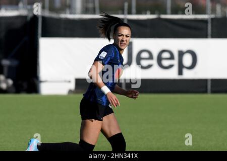 Turin, Italie. 13th févr. 2022. Kathellen Sousa Feitoza des femmes Inter FC lors du match de la coupe des femmes italiennes 2021/2022 entre Juventus FC et Inter FC femmes au Centre de formation de Juventus le 13 février 2022 à Vinovo, Italie photo ReporterTorino crédit: Agence de photo indépendante/Alay Live News Banque D'Images