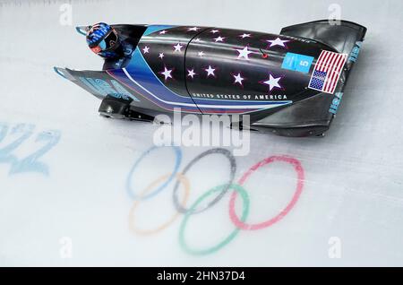 Yanqing, Chine. 14th févr. 2022. Jeux olympiques, bobsleigh, monobob, femmes, 3rd run, Au National Sliding Centre, Kaillie Humphries des Etats-Unis en action. Credit: Michael Kappeller/dpa/Alay Live News Banque D'Images