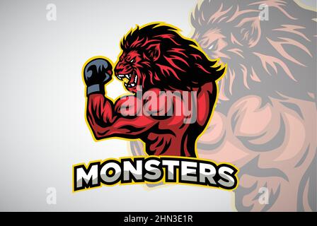 Lion Fighter Boxer MMA Sports Esport Team Mascot Vector Design Template Illustration de Vecteur