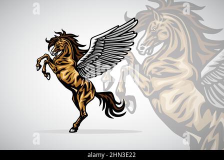 Pegasus Flying Horse Elevage Cartoon Vector logo Mascot Design Illustration Illustration de Vecteur