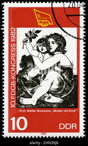 Timbre-poste de l'Allemagne de l'est (DDR) en 10. Congrès de la Confédération allemande des syndicats libres, série publiée en 1982 Banque D'Images