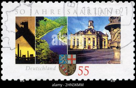 Timbre-poste de la République fédérale d'Allemagne à l'occasion du 50th anniversaire de la série de la République fédérale de Sarre, émis en 2007 Banque D'Images
