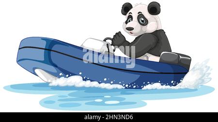 Panda sur un hors-bord en dessin animé Illustration de Vecteur