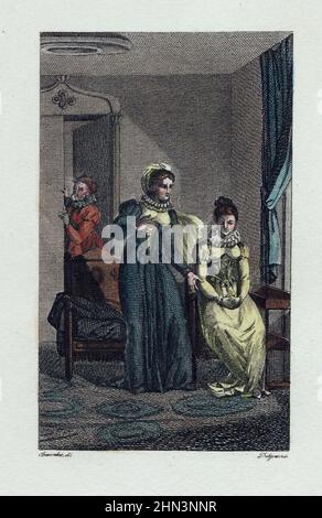 Illustration vintage pour le fable de Jean de la Fontaine "les confessions indiscrétes" (les Aveux indiscrétes). 1810-1830 Jean de la Fontaine (1621-1695) wa Banque D'Images