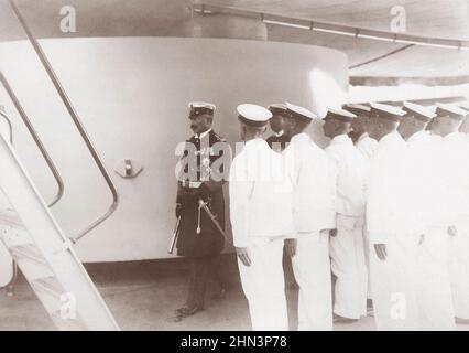 Photo d'époque de sa Majesté l'empereur Guillaume II, à bord du navire de sa Majesté 'Hansa'. Balholm . 15 juillet 1911 Banque D'Images