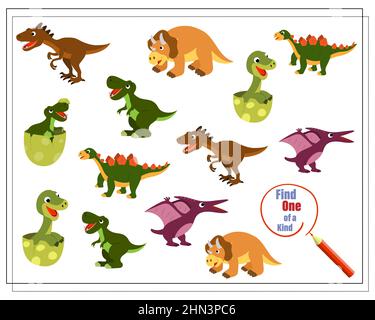 Le jeu logique des enfants trouve celui d'un genre. Dinosaures et leurs enfants. Vecteur isolé sur fond blanc Illustration de Vecteur