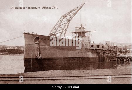 Carte postale espagnole vintage des Battleships 'pain' et 'Alfonso XIII'. Espagne. 1910s Banque D'Images