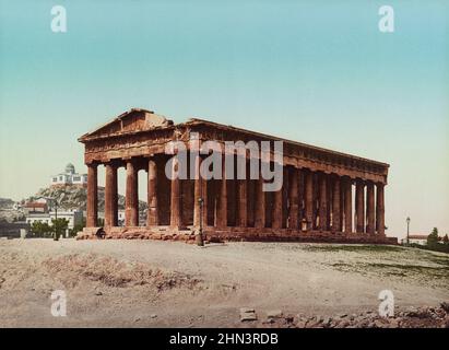 Carte postale couleur vintage du Temple d'Hephaestus (Hephaisteion). 19th siècle. Le Temple d'Hephaestus ou Hephaisteion (anciennement appelé par erreur le Th Banque D'Images
