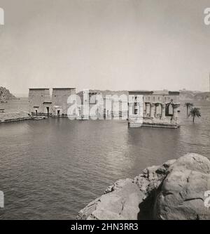 Photo d'époque avec vue panoramique sur le Temple de Philae, Égypte. 1900s Banque D'Images