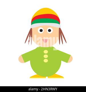 Homme portant un chapeau rastafarian - icône dans un style plat. Illustration vectorielle en blanc. Miniature homme Illustration de Vecteur