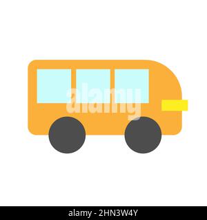 Bus jaune compact avec fenêtres. Icône plate simple sur fond blanc Illustration de Vecteur