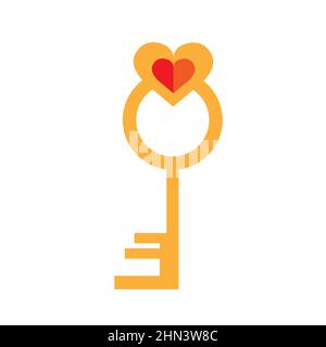 Clé dorée en forme de cœur isolée sur fond blanc. Illustration du brut vectoriel plat. Icône simple Illustration de Vecteur