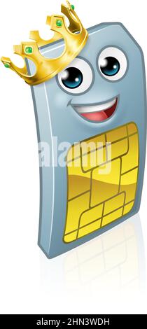 Téléphone portable King SIM Card Cartoon Mascot Illustration de Vecteur