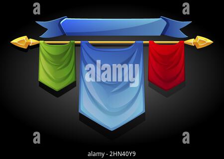 Drapeaux multicolores modèles bannières pour jeux d'interface utilisateur. Illustration de Vecteur