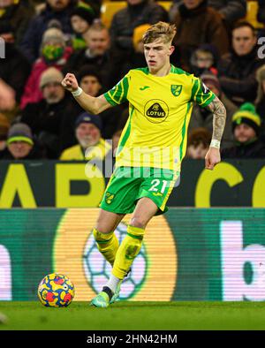 12 février 2022 - Norwich City / Manchester City - Premier League - Carrow Road Brandon Williams lors du match contre Manchester City à Carrow Road. Crédit photo : © Mark pain / Alamy Live News Banque D'Images