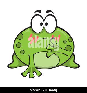 Mignon grenouille verte embarrassée, personnage de dessin animé isolé sur fond blanc. Émotion d'admiration, d'embarras. Illustration de Vecteur