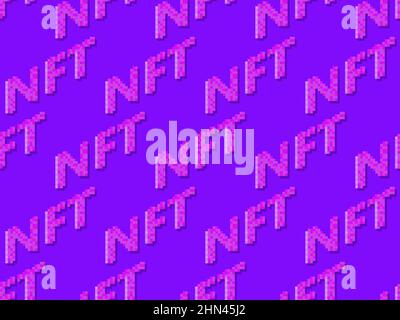 NFT token pixel art Isométrique texte sans couture motif. Jeton non fongible NFT. L'art numérique dans la technologie blockchain. Design pour bannières et promotions Illustration de Vecteur