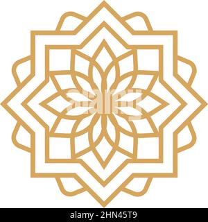 Emblèmes abstraits orientaux musulmans arabes dorés.Jeu d'illustrations vectorielles à cadres de luxe arabe ornementaux traditionnel.Or de style oriental Illustration de Vecteur