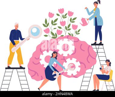 Affectif, santé mentale, santé du cerveau, concept de problème cognitif. L'équipe de spécialistes aide à l'illustration du vecteur de troubles émotionnels. Médecins Illustration de Vecteur