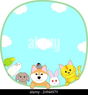 Un cadre rond de divers animaux et oiseaux avec ciel bleu Banque D'Images