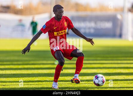 Oliva, Espagne. 06th, février 2022. Mohammed Diomande (10) du FC Nordsjaelland vu lors d'un match d'entraînement entre le FC Nordsjaelland et Lyngby Boldklub dans le cadre des préparatifs d'avant-saison à Oliva en Espagne. (Crédit photo: Gonzales photo - Dejan Obretkovic). Banque D'Images