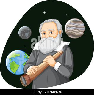 Galileo Galilei charater de dessin animé sur fond blanc illustration Illustration de Vecteur