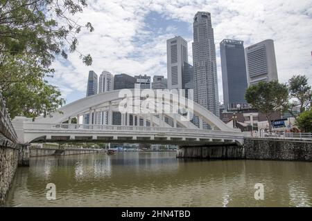 Le pont Elgin et la rivière Singapour Banque D'Images