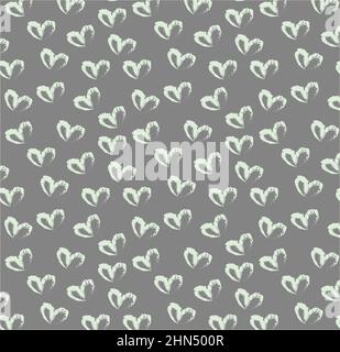 Motif sans couture de coeurs simples dessinés à la main, de couleur vert pastel sur fond gris Banque D'Images