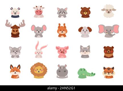 grand jeu d'avatars animaux de style dessin animé Illustration de Vecteur