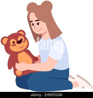 Petite fille jouant avec l'ours en peluche semi-plat RGB couleur vecteur illustration Illustration de Vecteur